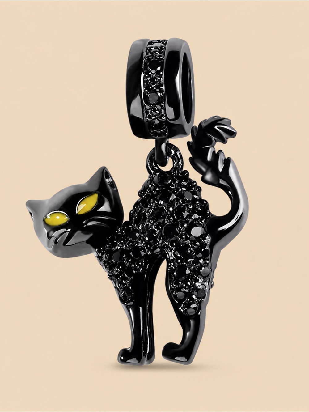 Black Cat Charm Pendant with Yellow Eyes